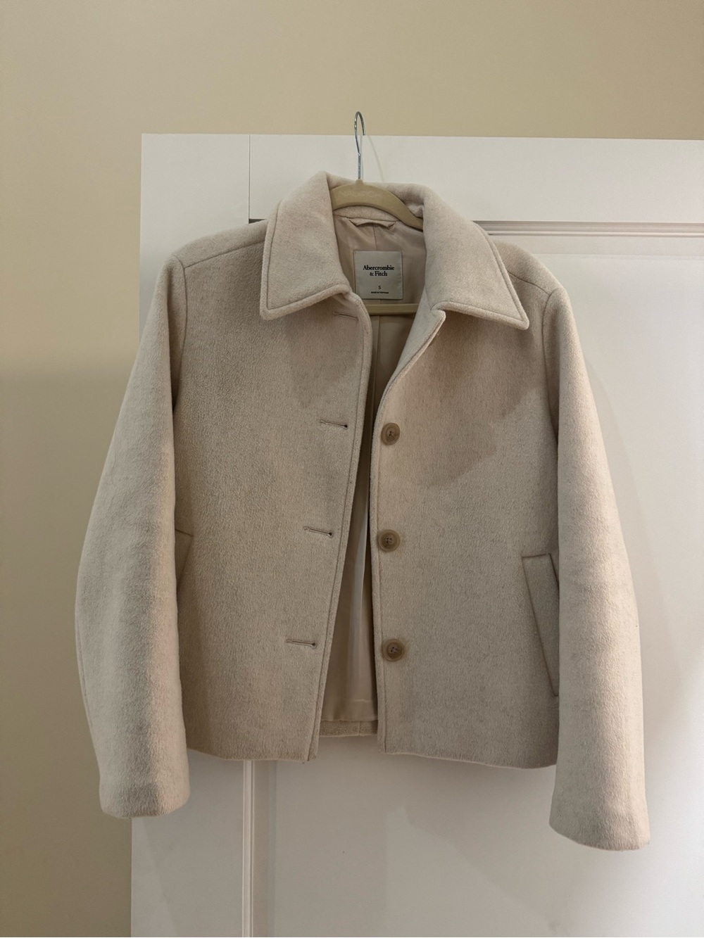 Abercrombie & Fitch Off-White Wool Pea Coat